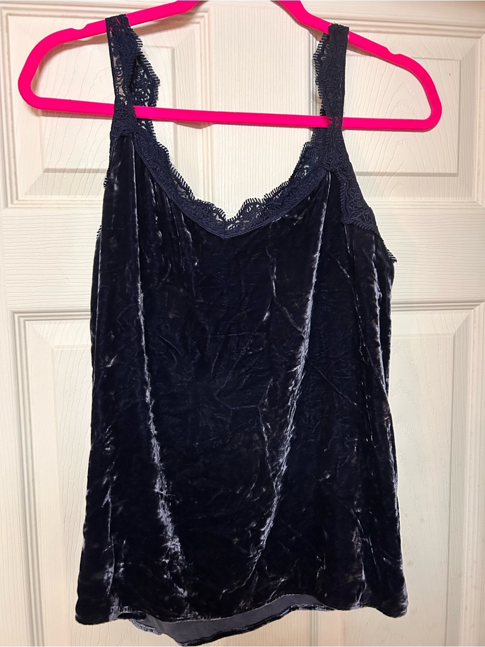 Sundance “Hadley” Crushed Velvet Lace-Trim Tank Top